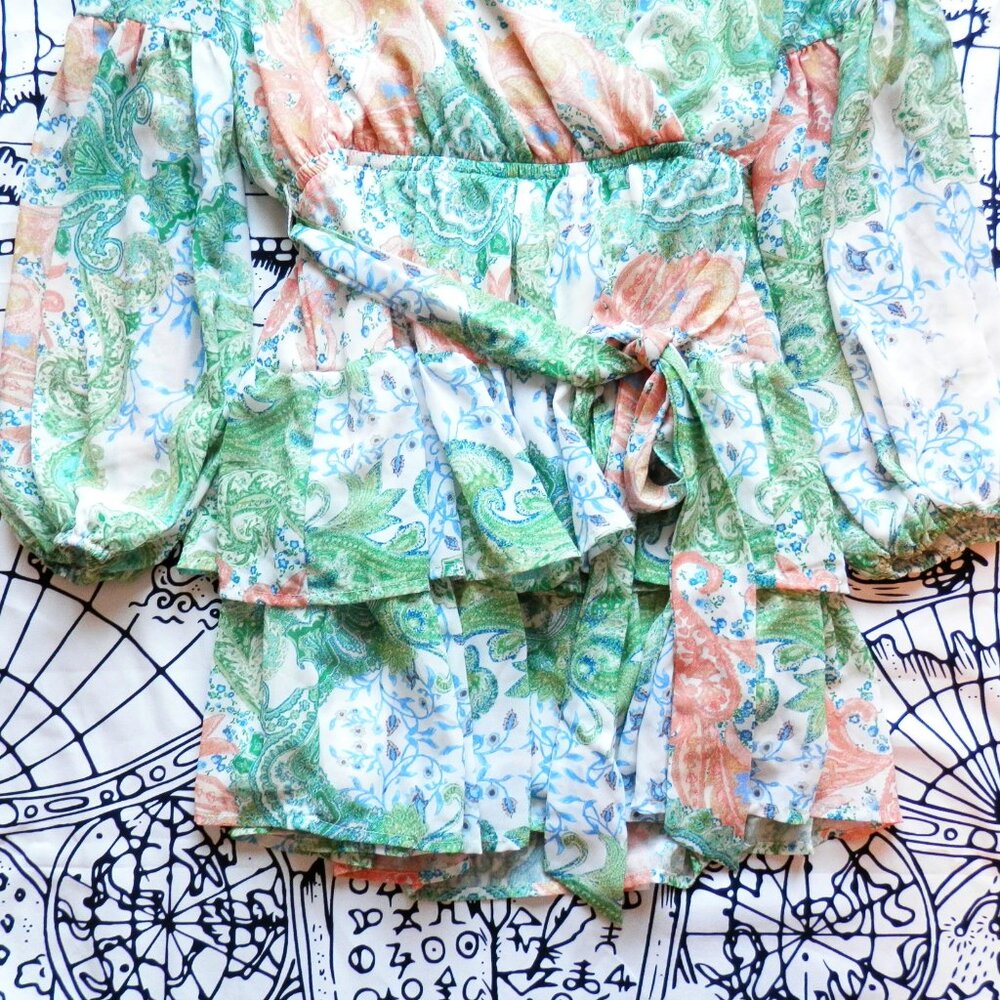 Flying Tomato || Paisley Long Sleeve & Layered  Ruffle Hem Mini Dress - Picture 8 of 10